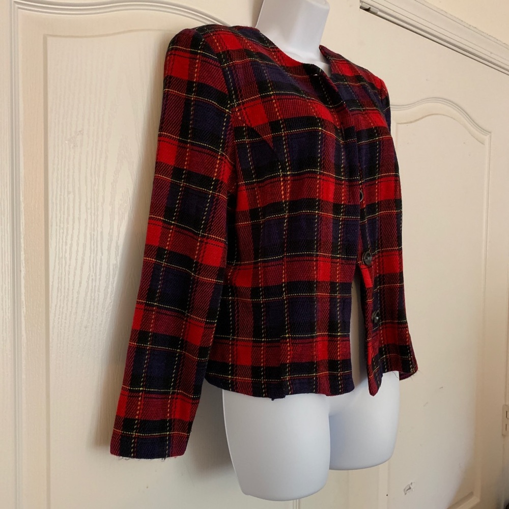 Button Down Plaid Window Panel Blazer Cardigan - image 2
